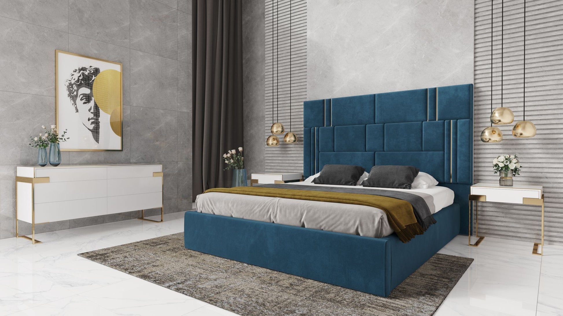 Modrest Adonis - Modern Blue Fabric Bed | Beds | Modishstore - 2