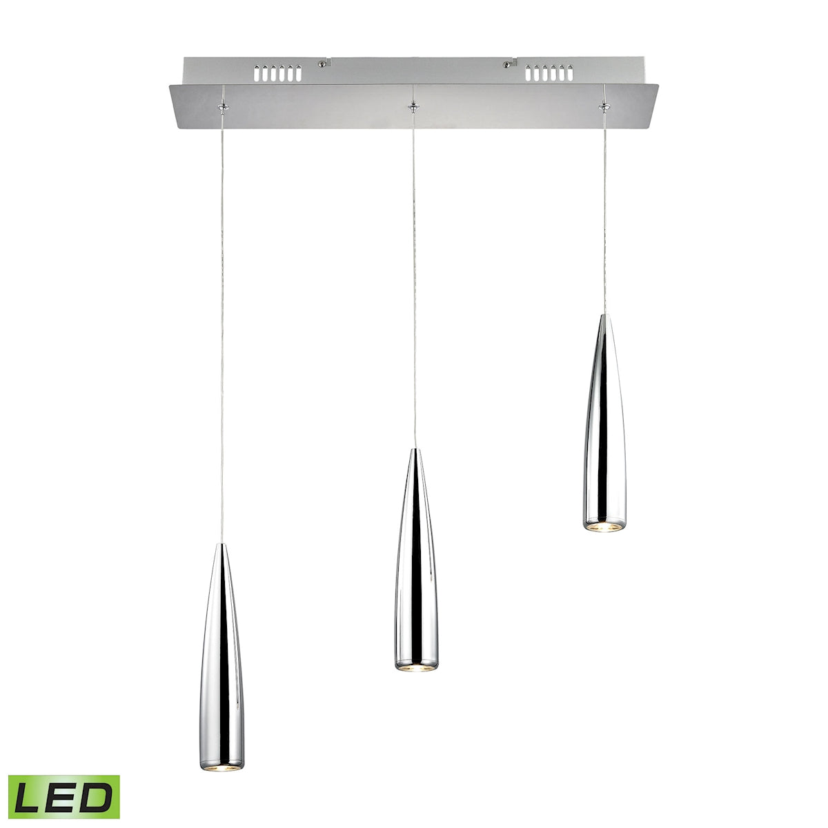 Century 3-Light Linear Pendant Fixture in Chrome with Chrome Metal Shades - Integrated LED ELK Lighting | Pendant Lamps | Modishstore