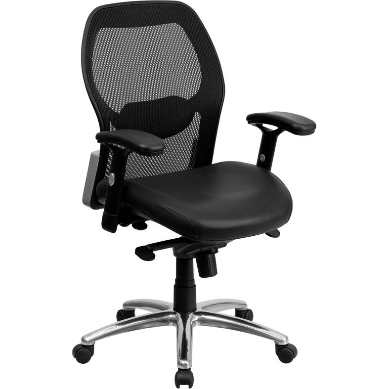 Mid-Back Black Super Mesh Executive Swivel Office Chair With Leathersoft Seat, Knee Tilt Control And Adjustable Lumbar & Arms By Flash Furniture | Office Chairs | Modishstore - 1