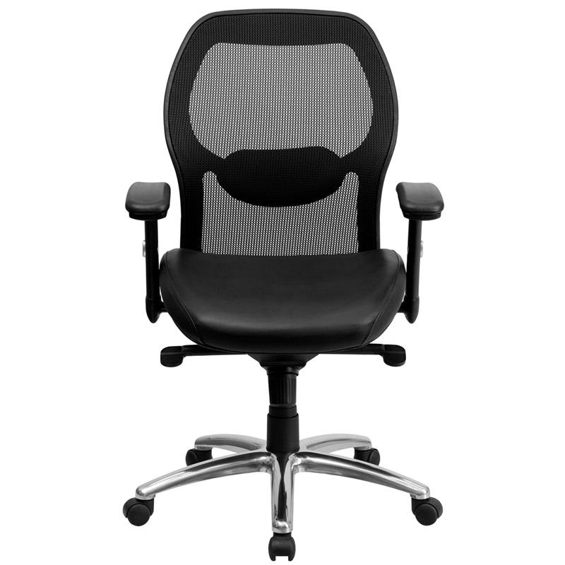 Mid-Back Black Super Mesh Executive Swivel Office Chair With Leathersoft Seat, Knee Tilt Control And Adjustable Lumbar & Arms By Flash Furniture | Office Chairs | Modishstore - 4