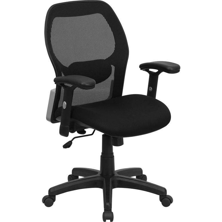 Mid-Back Black Super Mesh Executive Swivel Office Chair With Adjustable Lumbar & Arms By Flash Furniture | Office Chairs | Modishstore - 1