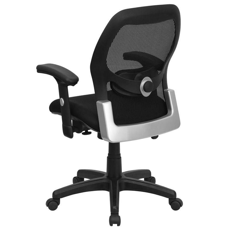 Mid-Back Black Super Mesh Executive Swivel Office Chair With Adjustable Lumbar & Arms By Flash Furniture | Office Chairs | Modishstore - 3