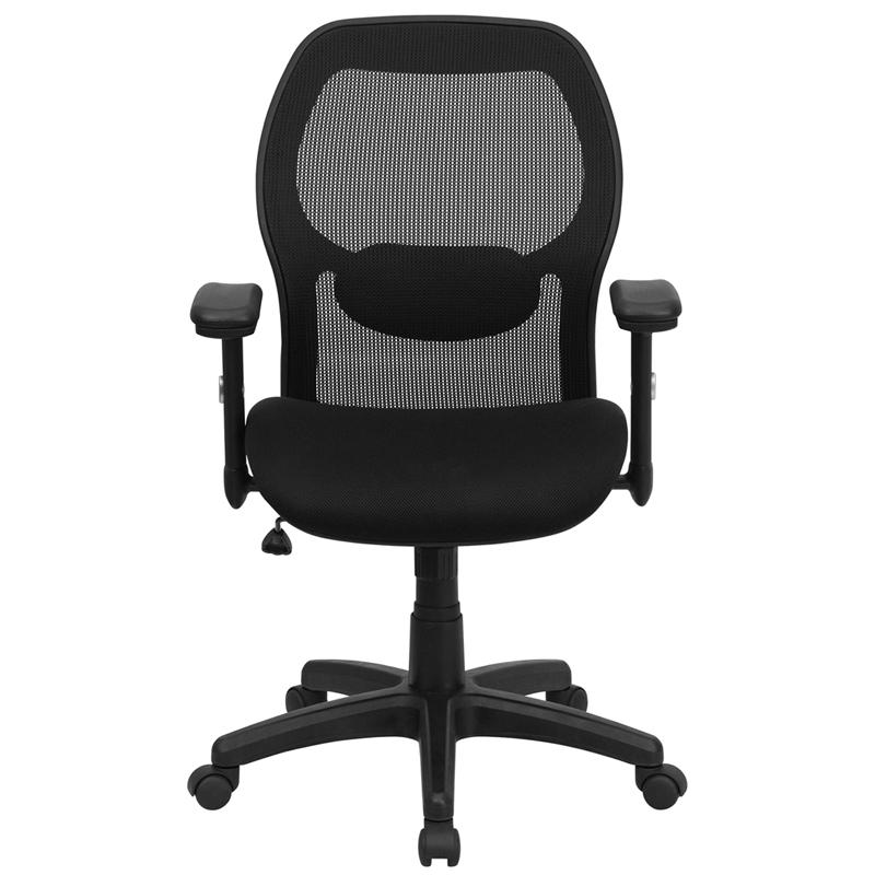 Mid-Back Black Super Mesh Executive Swivel Office Chair With Adjustable Lumbar & Arms By Flash Furniture | Office Chairs | Modishstore - 4