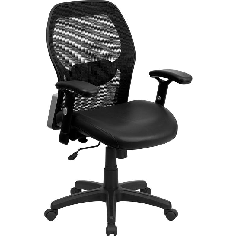 Mid-Back Black Super Mesh Executive Swivel Office Chair With Leathersoft Seat And Adjustable Lumbar & Arms By Flash Furniture | Office Chairs | Modishstore - 1