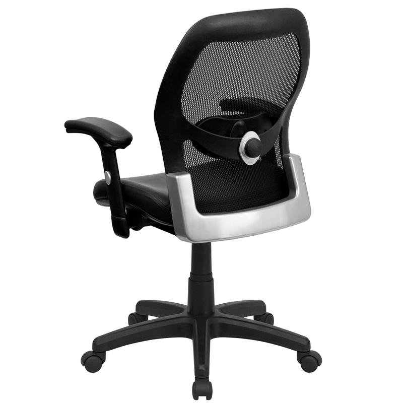 Mid-Back Black Super Mesh Executive Swivel Office Chair With Leathersoft Seat And Adjustable Lumbar & Arms By Flash Furniture | Office Chairs | Modishstore - 3