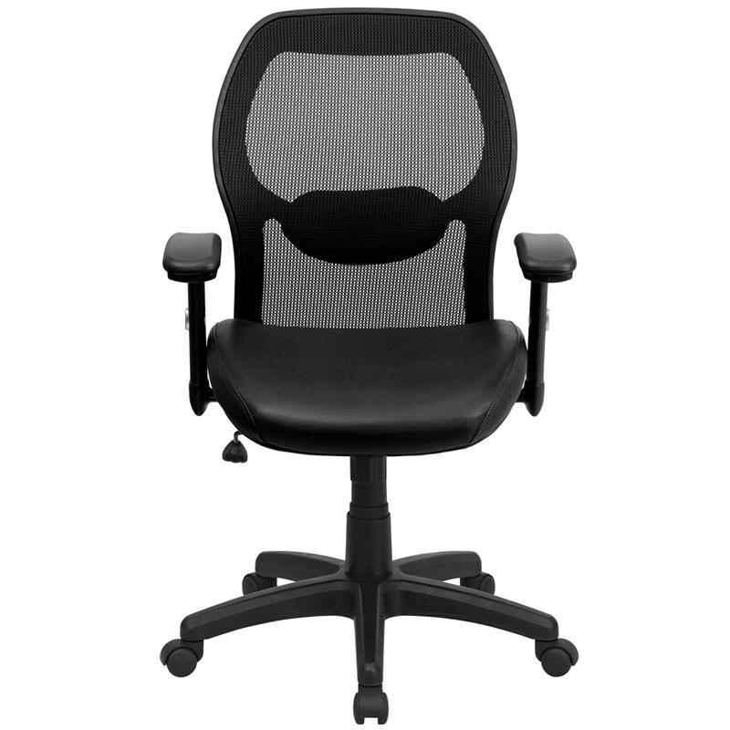 Mid-Back Black Super Mesh Executive Swivel Office Chair With Leathersoft Seat And Adjustable Lumbar & Arms By Flash Furniture | Office Chairs | Modishstore - 4