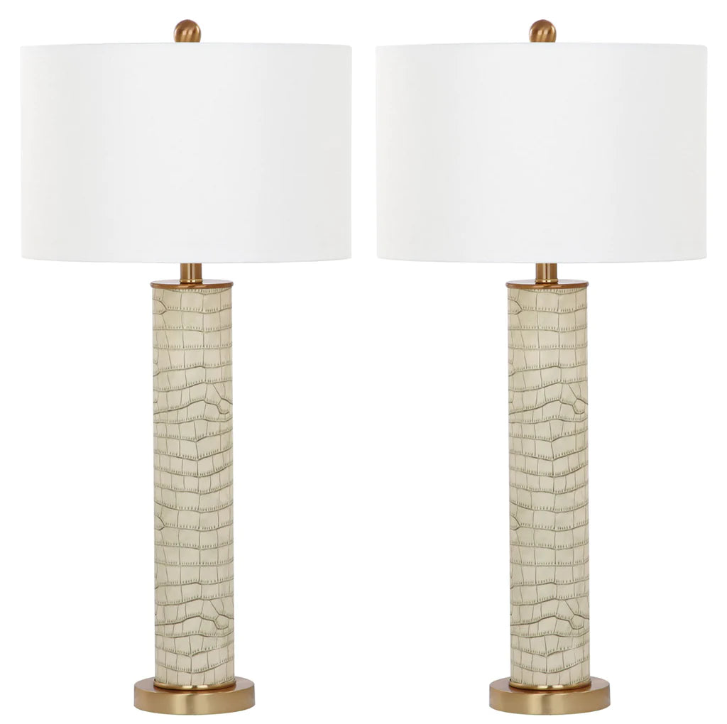 Safavieh Ollie 31.5-Inch H Faux Alligator Table Lamp Set Of 2 - Cream | Table Lamps | Modishstore