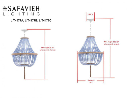 Safavieh Lush Kristi 3 Light 16.5-Inch Dia Blue Beaded Pendant - Blue | Pendant Lamps | Modishstore