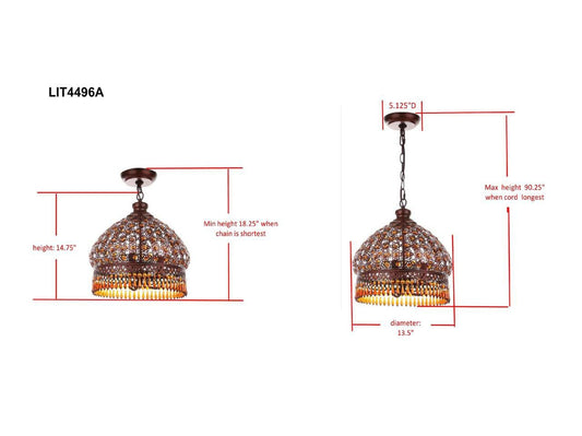 Safavieh Sultan Jeweled 3 Light Bronze 13.5-Inch Dia Pendant - Dark Bronze | Pendant Lamps | Modishstore