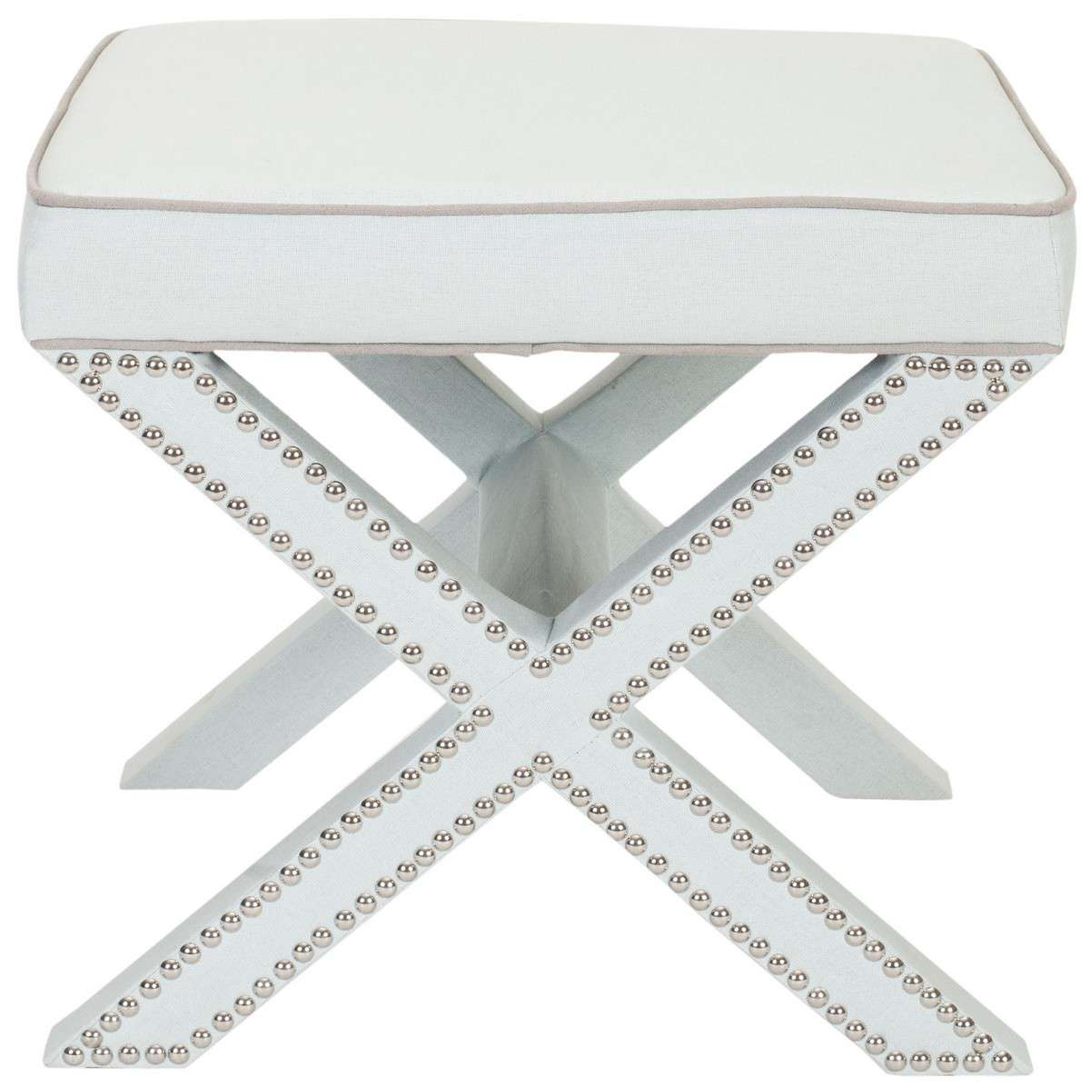 Safavieh Palmer Ottoman - Silver Nail Heads - Robins Egg Blue | Ottomans | Modishstore