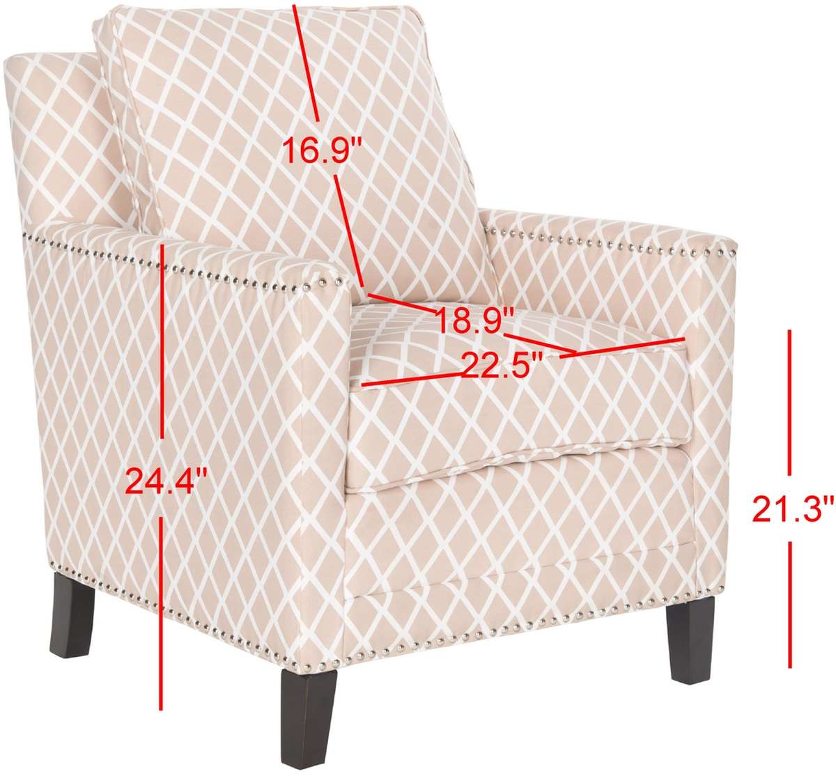 Safavieh Buckler Club Chair - Silver Nail Heads - Peach Pink | Accent Chairs | Modishstore - 3