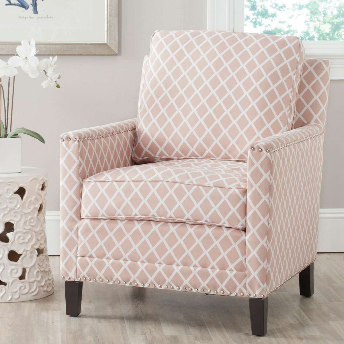 Safavieh Buckler Club Chair - Silver Nail Heads - Peach Pink | Accent Chairs | Modishstore