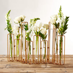 Antique Gold - Glass/Metal Hinged Flower Vases - S/20