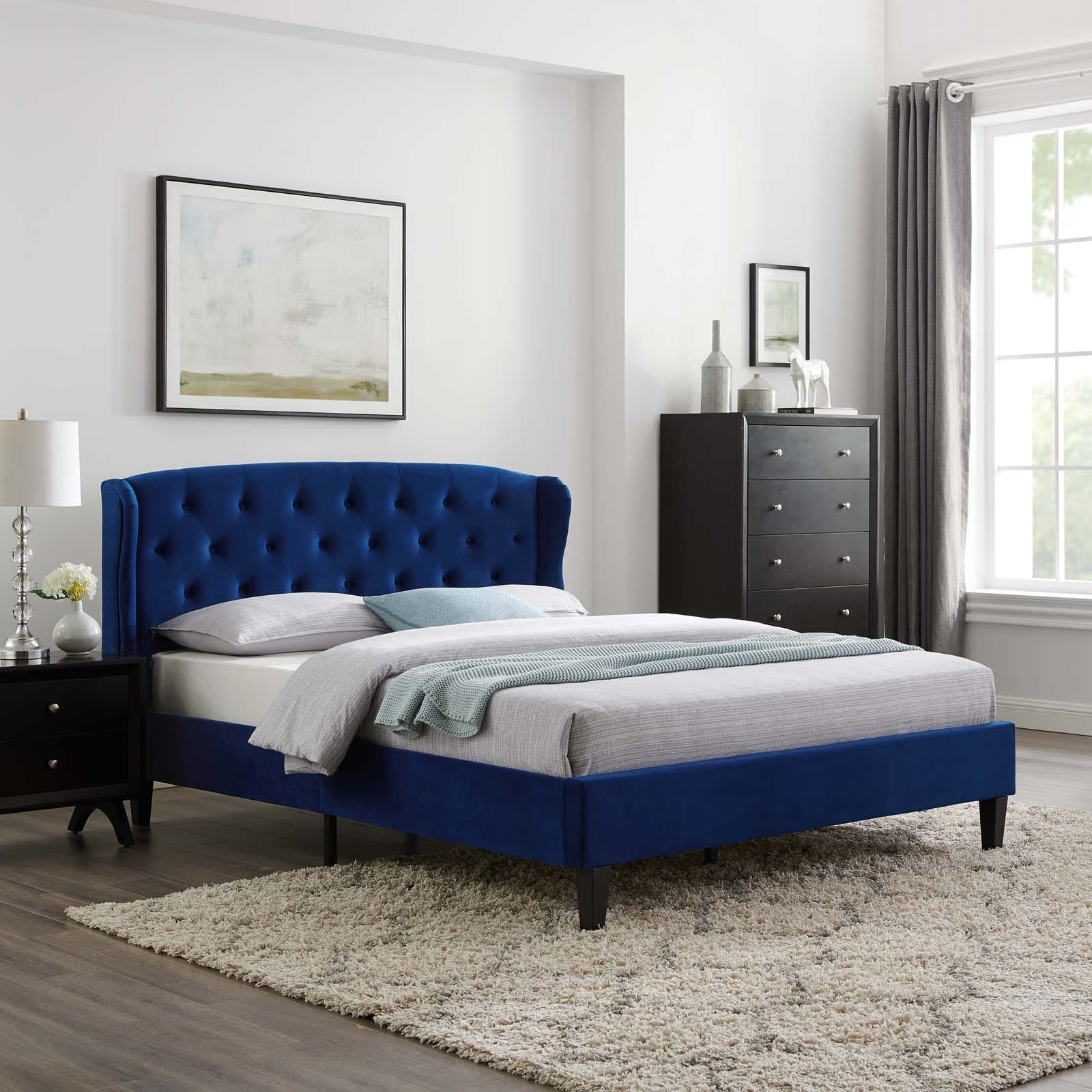 Modway Penelope Tufted Wingback Queen Performance Velvet Platform Bed - MOD-6180 | Beds | Modishstore - 1