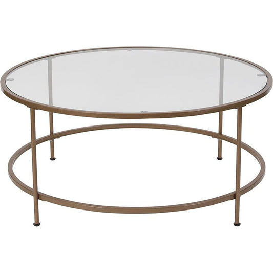 Astoria Collection Glass Coffee Table With Matte Gold Frame By Flash Furniture | Coffee Tables | Modishstore - 1