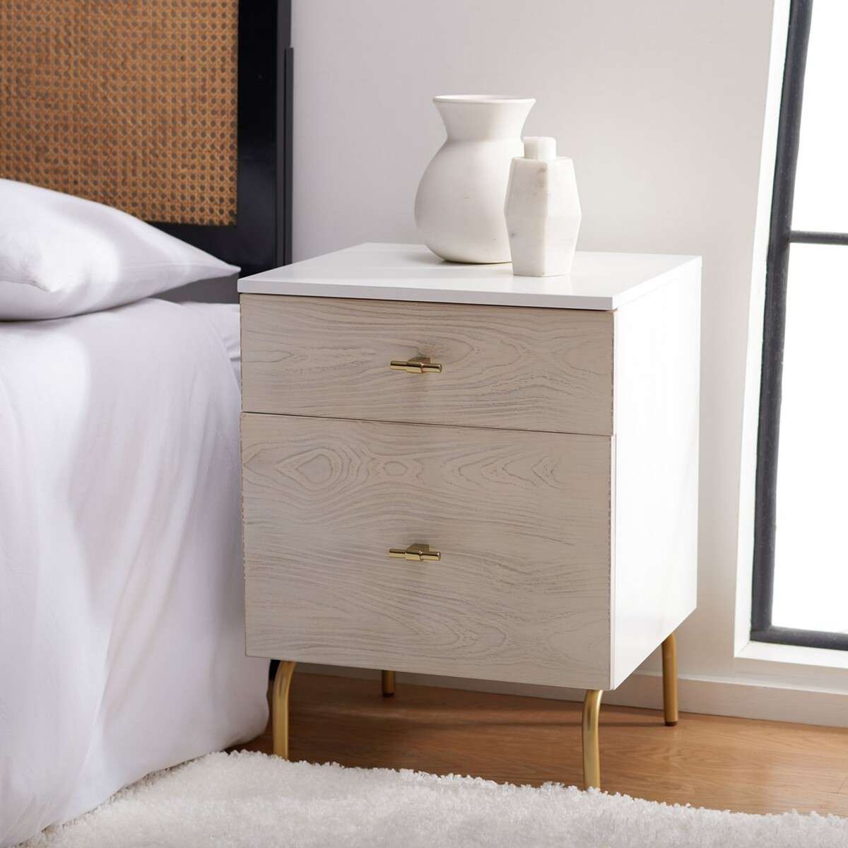 Safavieh Genevieve 2 Drawer Nightstand - White | Nightstands | Modishstore - 4