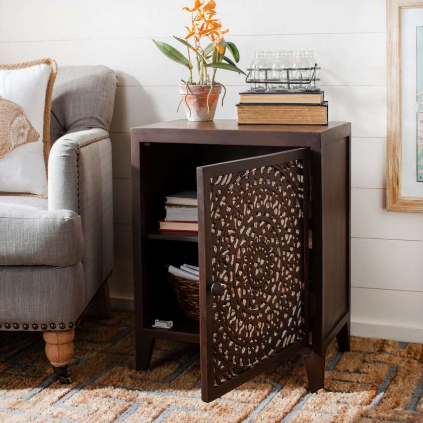 Safavieh Thea 1 Door Carved Nightstand | Nightstands | Modishstore - 4