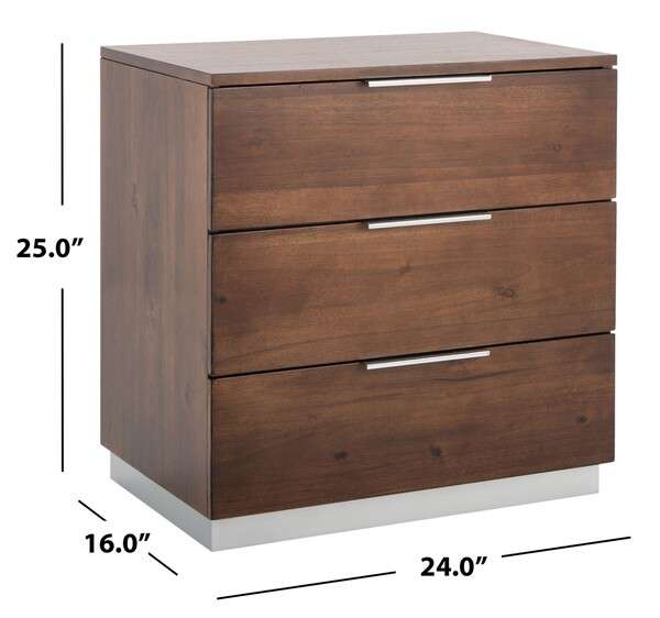 Safavieh Brylin 3 Drawer Nightstand - Walnut | Nightstands | Modishstore - 3