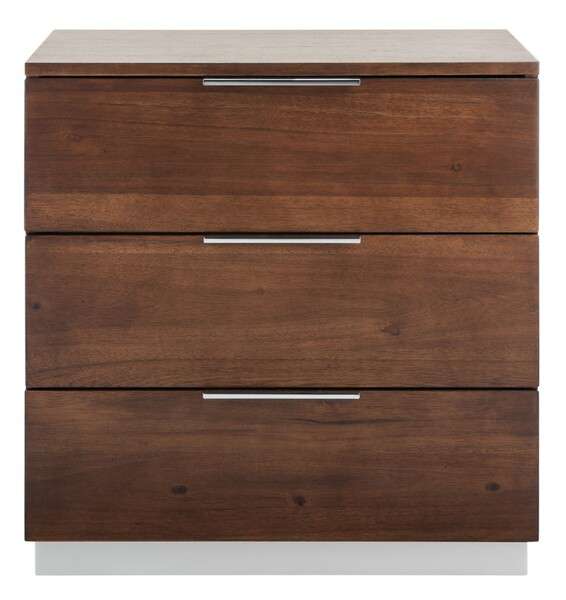 Safavieh Brylin 3 Drawer Nightstand - Walnut | Nightstands | Modishstore