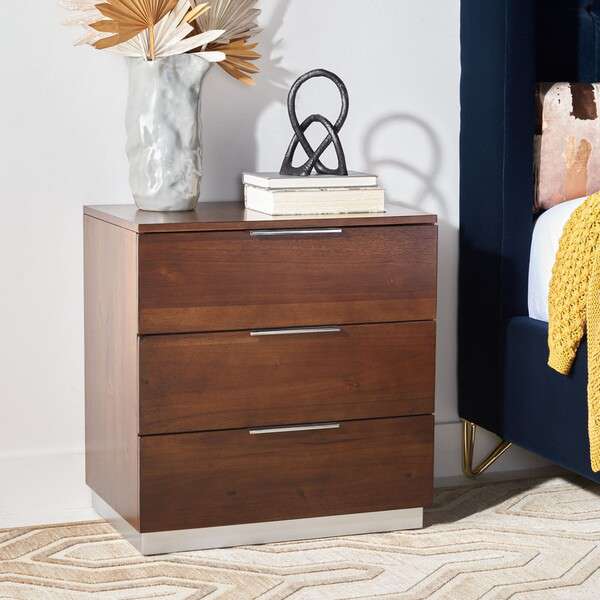 Safavieh Brylin 3 Drawer Nightstand - Walnut | Nightstands | Modishstore - 4