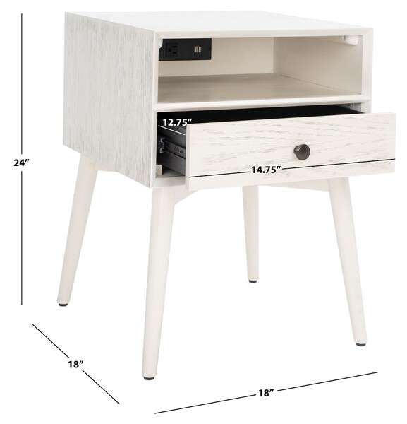 Safavieh Scully Nightstand W/ Usb - White Wash | Nightstands | Modishstore - 4