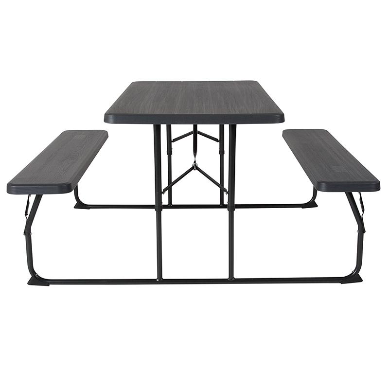 Insta-Fold Charcoal Wood Grain Folding Picnic Table And Benches By Flash Furniture | Outdoor Tables | Modishstore - 3