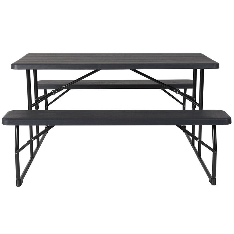 Insta-Fold Charcoal Wood Grain Folding Picnic Table And Benches By Flash Furniture | Outdoor Tables | Modishstore - 4