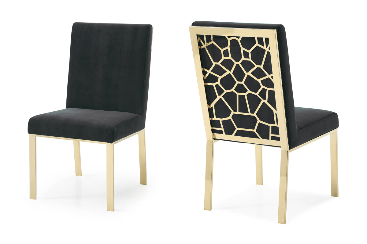 Modrest Reba Modern Black Velvet & Gold Dining Chair (Set of 2) | Dining Chairs | Modishstore - 1