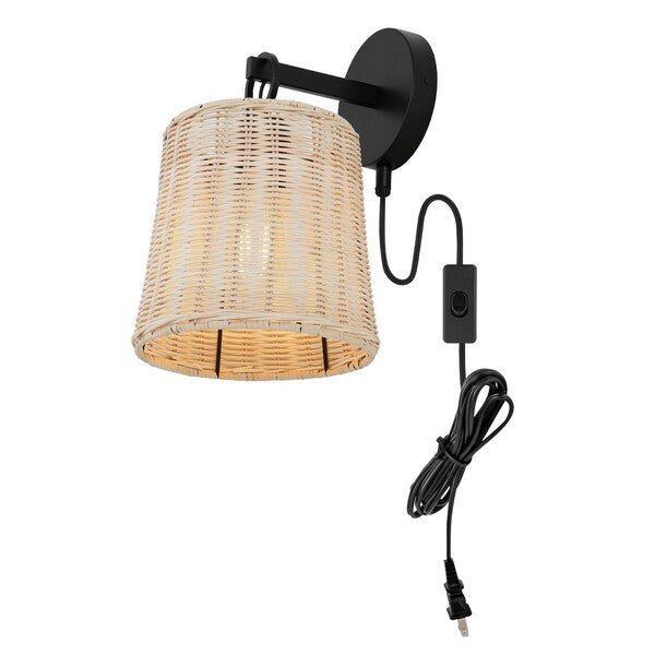 Safavieh Ciaran, 9.5 Inch, Natural/Black, Rattan/Iron Wall Sconce Set Of 2? Set Of 2 - Black | Sconces | Modishstore - 3