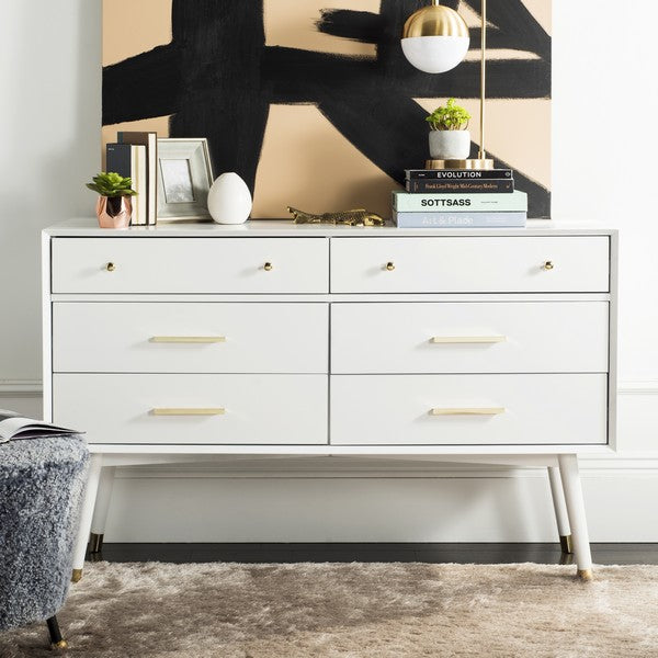 Safavieh Madden Retro Dresser - White and Brass | Dressers | Modishstore