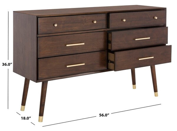 Safavieh Madden Retro Dresser - Walnut and Brass | Dressers | Modishstore - 3