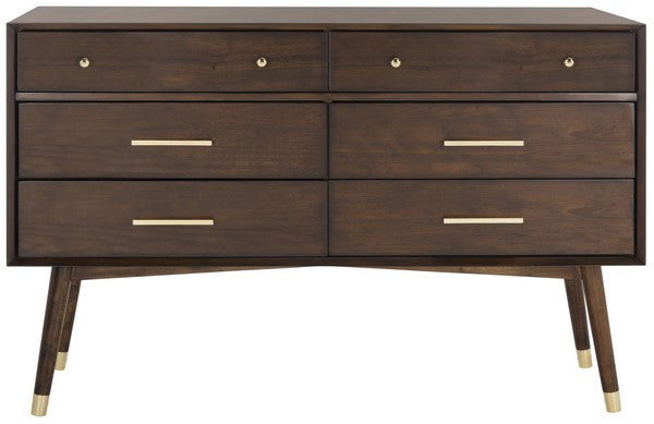 Safavieh Madden Retro Dresser - Walnut and Brass | Dressers | Modishstore - 2