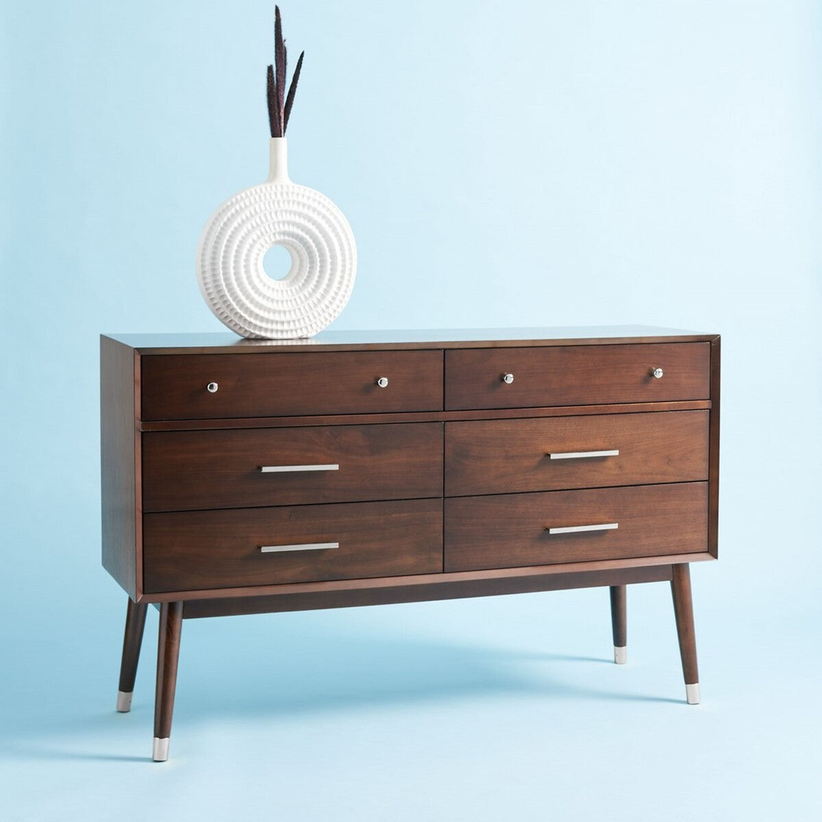 Safavieh Madden Retro Dresser - Walnut and Siver | Dressers | Modishstore