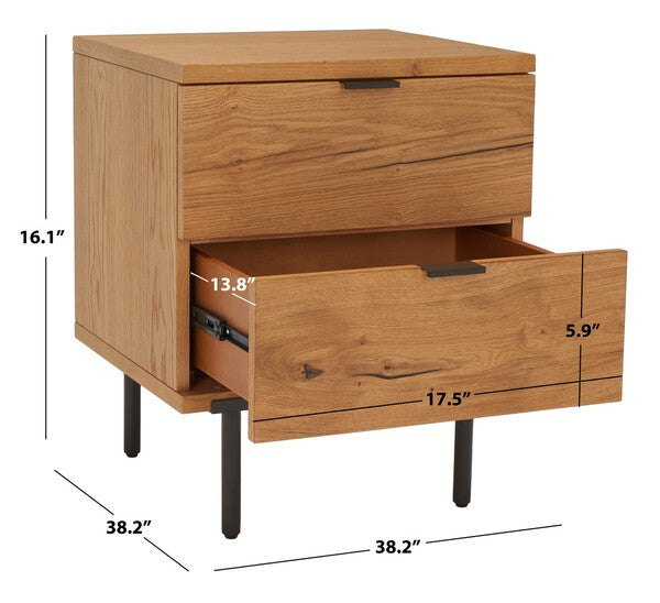 Safavieh Elizabella 2 Drawer Wood Night - Oak | Nightstands | Modishstore - 3