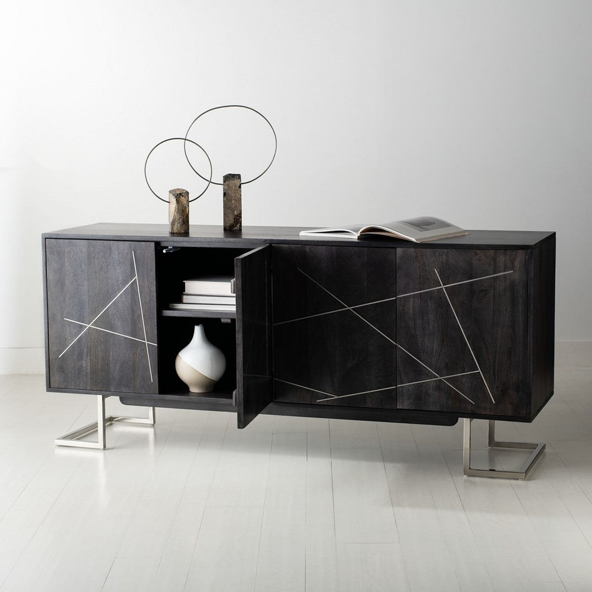 Safavieh Penn Geometric 4 Door Sideboar - Black | Sideboards | Modishstore - 5