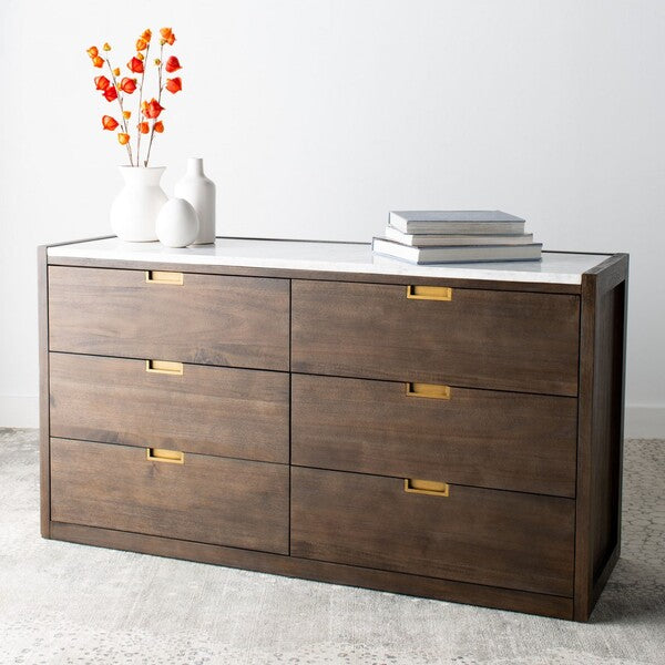 Safavieh Adeline 6 Drawer Dresser - Dark Chocolate | Dressers | Modishstore