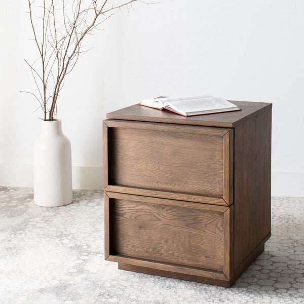 Safavieh Zeus 2 Drawer Nightstand - Medium Oak | Nightstands | Modishstore