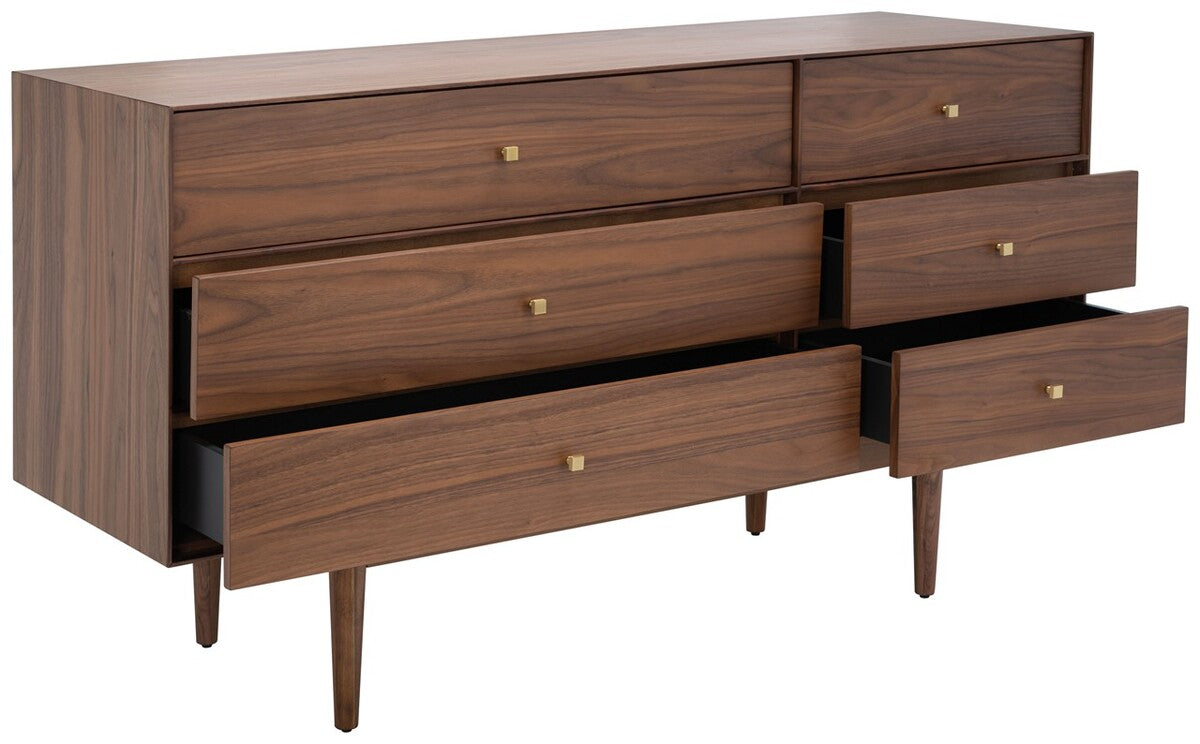 Safavieh Ever 6 Drawer Dresser - Walnut | Dressers | Modishstore - 3