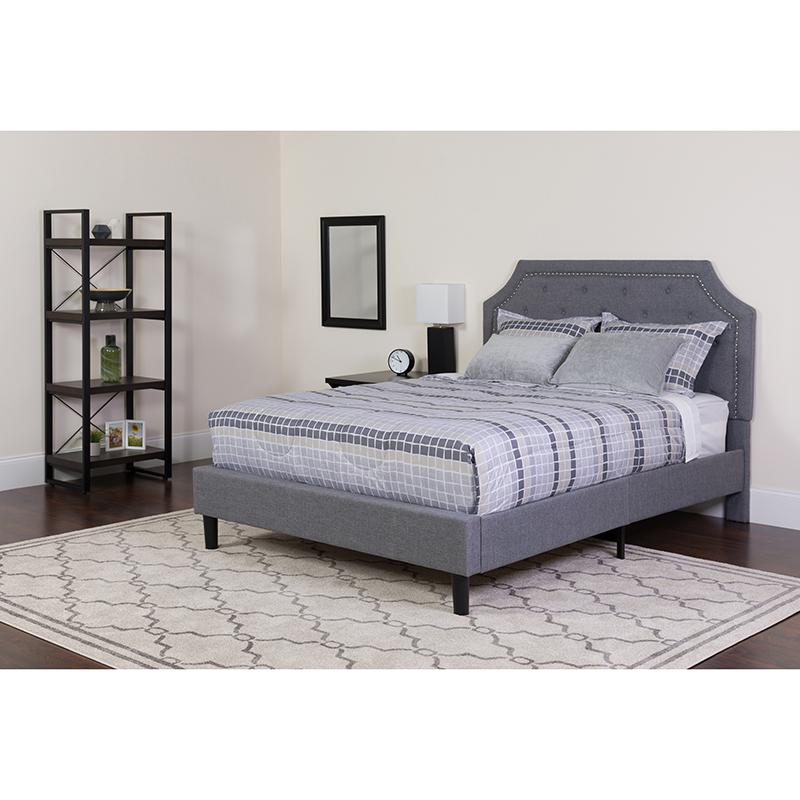 Brighton Queen Size Tufted Upholstered Platform Bed In Light Gray Fabric With Pocket Spring Mattress By Flash Furniture | Beds | Modishstore - 1