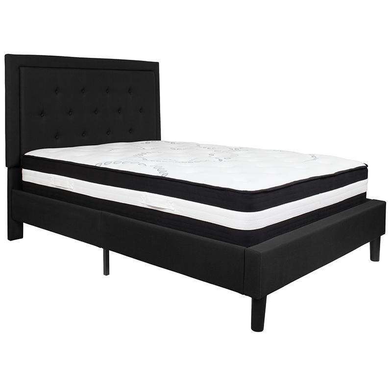 Roxbury Full Size Tufted Upholstered Platform Bed In Black Fabric With Pocket Spring Mattress By Flash Furniture | Beds | Modishstore - 2