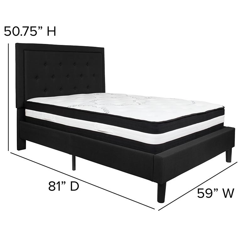 Roxbury Full Size Tufted Upholstered Platform Bed In Black Fabric With Pocket Spring Mattress By Flash Furniture | Beds | Modishstore - 4