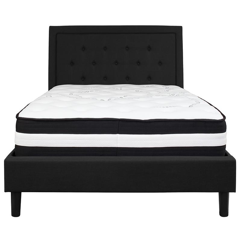 Roxbury Full Size Tufted Upholstered Platform Bed In Black Fabric With Pocket Spring Mattress By Flash Furniture | Beds | Modishstore - 3