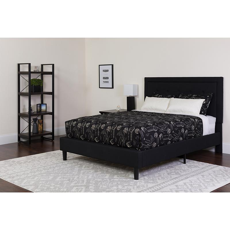 Roxbury Full Size Tufted Upholstered Platform Bed In Black Fabric With Pocket Spring Mattress By Flash Furniture | Beds | Modishstore - 1