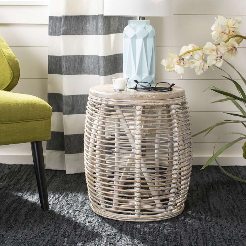 Safavieh Maui Rattan Drum Stool Table | Stools | Modishstore - 2