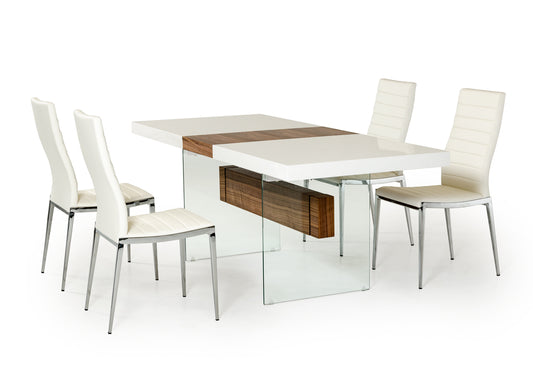Modrest Sven Contemporary White & Walnut Floating Extendable Dining Table | Modishstore | Dining Tables