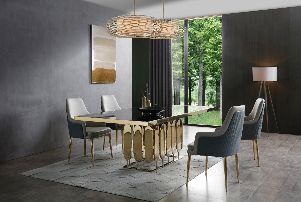 Modrest Griffith Modern Black Glass & Gold Dining Table-5
