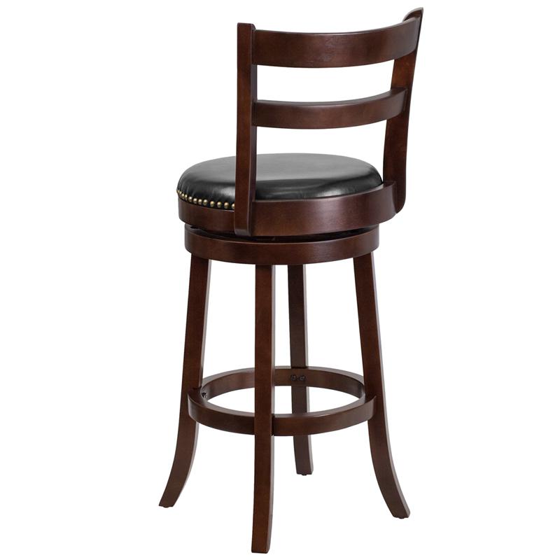 30'' High Cappuccino Wood Barstool With Single Slat Ladder Back And Black Leathersoft Swivel Seat By Flash Furniture | Bar Stools | Modishstore - 3