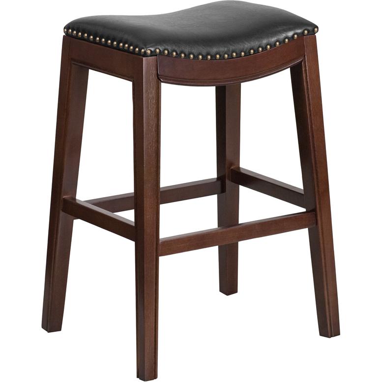 30'' High Backless Cappuccino Wood Barstool With Black Leathersoft Saddle Seat By Flash Furniture | Bar Stools | Modishstore - 1