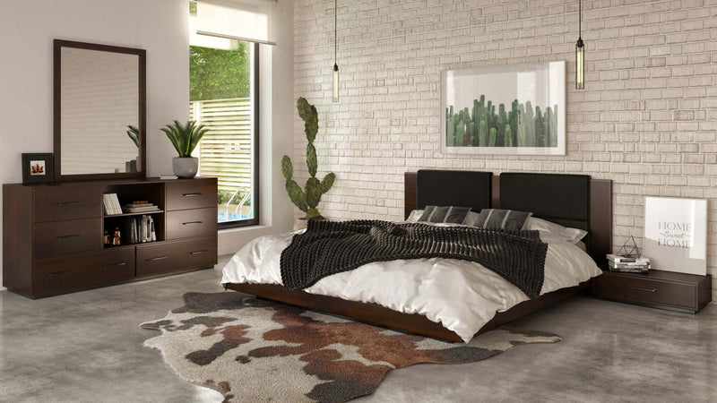 Nova Domus Fantasia - Walnut/Dark Grey Bed and Two Nightstands | Beds | Modishstore - 1