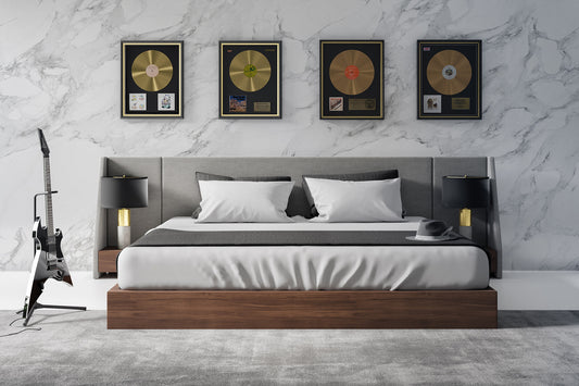 Nova Domus Janice - Modern Grey Fabric and Walnut Bed and Nightstands | Beds | Modishstore - 1